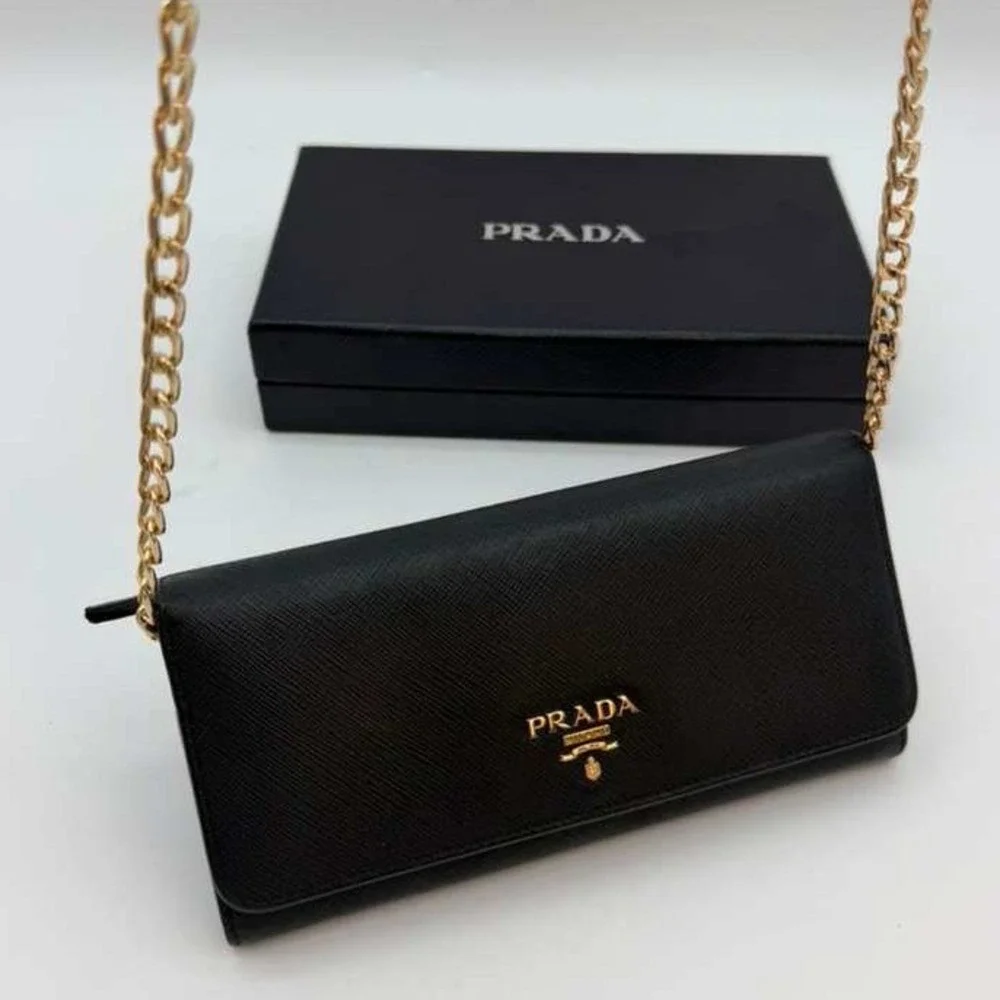 Authentic Prada Saffiano Black Continental Wallet Milano Gold Logo With Box - Picture 2 of 10
